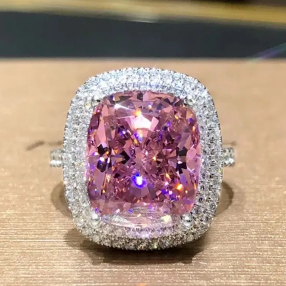 Size 8 Pink Ice Square Bezel Cut Dinner Ring